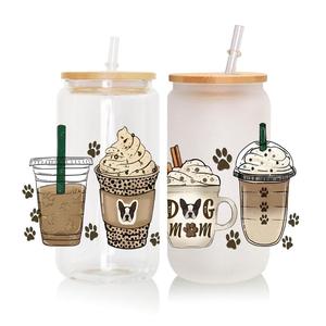 5ピース/バッグ母の日ママは猫犬UV転送ステッカーペーパーグラス3D DTF 16OZカップラップタンブラーマグカップボトル用