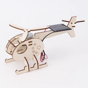Güneş enerjili helikopter DIY teknolojisi küçük üretim çocuk ahşap monte uçak modeli