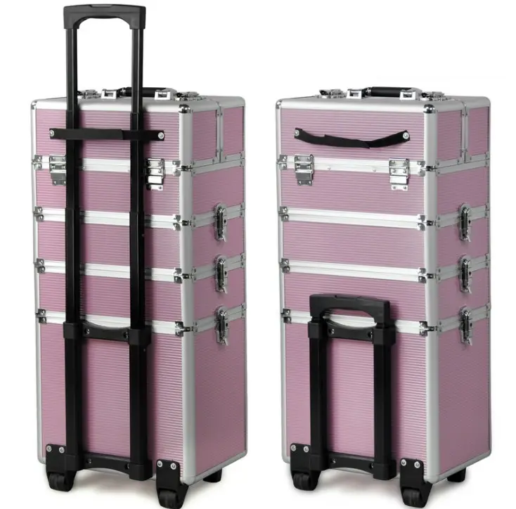 Nail Tools Travel Aluminum Trolley Cosmetic Case Makeup Case & Rolling Aluminum TR Fashion Train Case Cosmetics Convenience Open