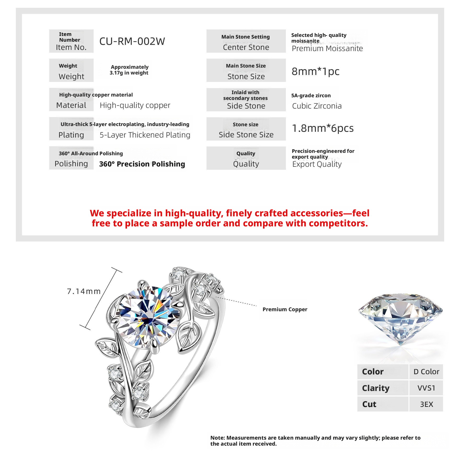 Moissanite+GRA Certificate-White Gold