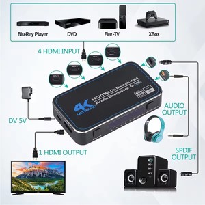 HDMI 4-Port için 4K @ 60Hz ses çıkarıcı Switcher kutusu ile IR kablosuz uzaktan 4x1 Video anahtarı AC için HDMI Switcher için yeni marka - Product Image 3