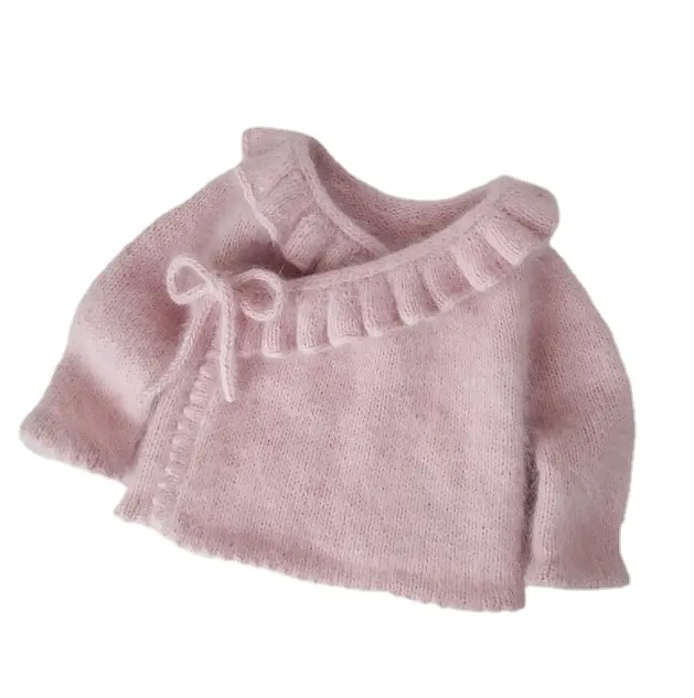 Зимний розовый свитер для новорожденных девочек шерстяной кардиган с оборками