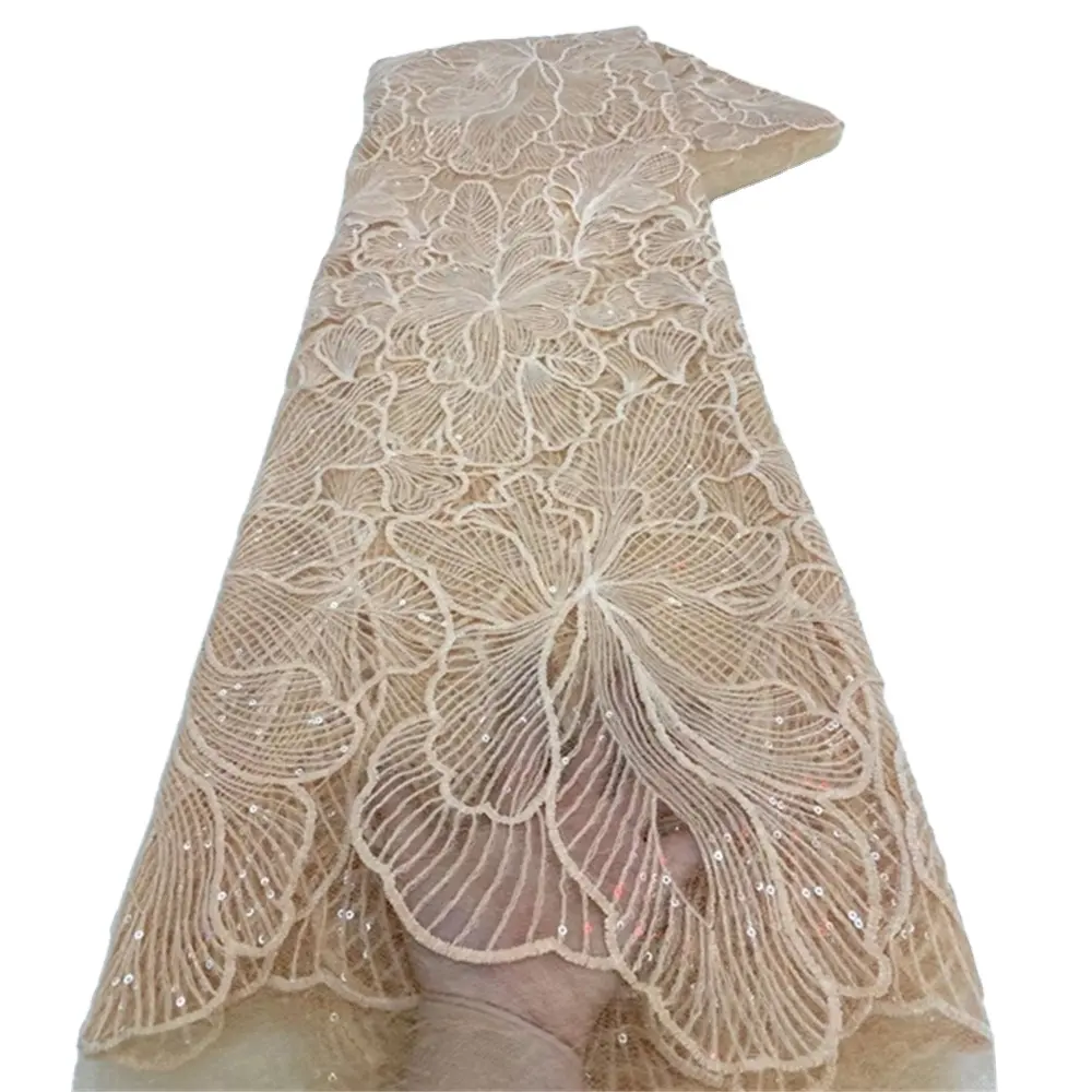 Sequenza NI.AI pizzo tessuto pizzo abito da sposa fantasia Tulle ricamo paillettes per matrimonio tessuto nero LY2837