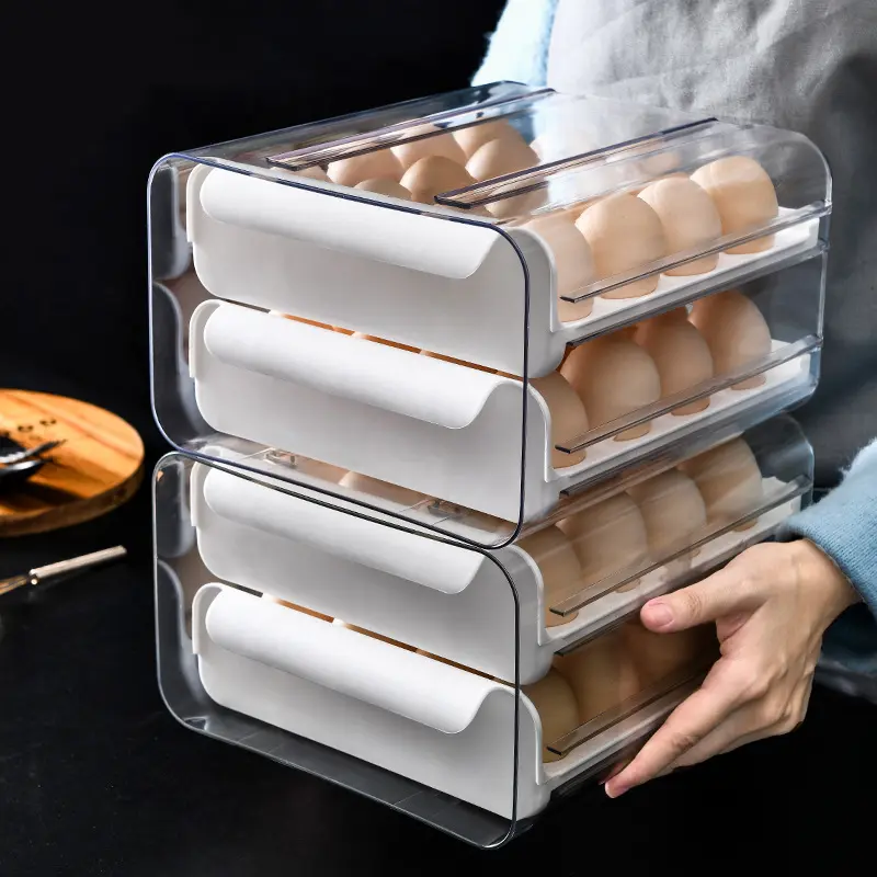 32 Lưới Hai Lớp Có Thể Ngăn Kéo Có Thể Ngăn Kéo Trứng Hộp Lưu Trữ Nhà Nhà Bếp Cấp Thực Phẩm Nhựa Trứng Container Cho Tủ Lạnh