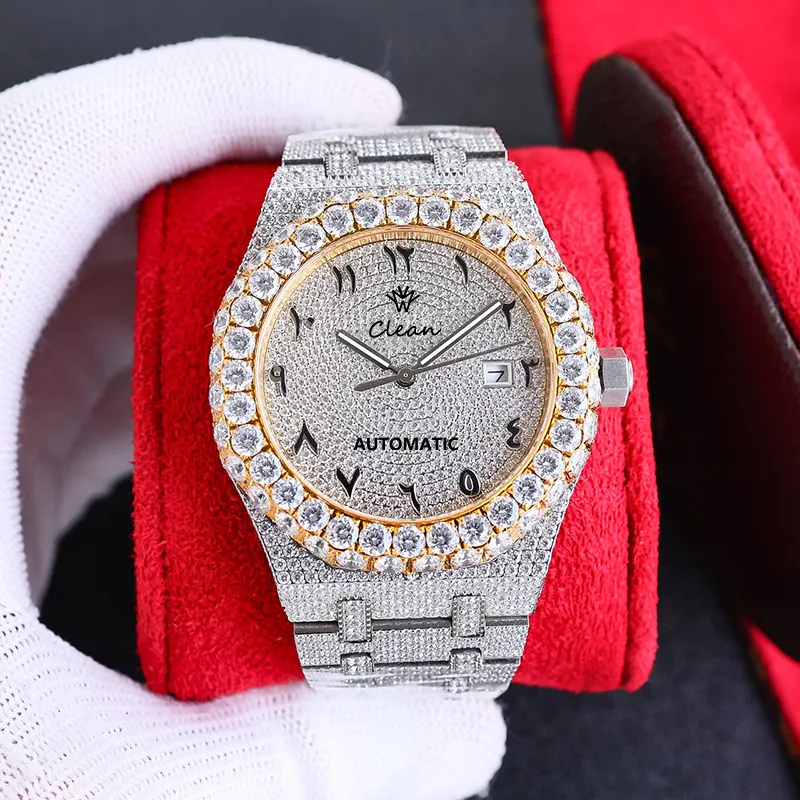 Custom Topkwaliteit Heren Diamant Polshorloge Luxe Hiphop Iced Out Moissanite Automatische Mechanische Horloges