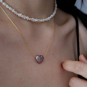 Dây Chuyền Có Thể Điều Chỉnh Đầy Vàng 14K GN135 Mặt Dây Chuyền Hình Trái Tim Trang Sức Nữ Ngọc Trai Baroque - Product Image 5