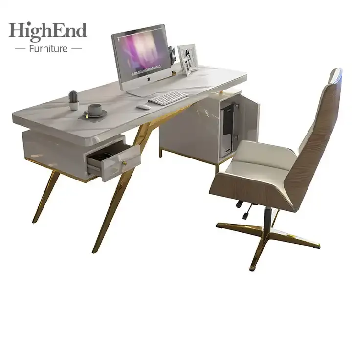 Preço promoção Mobiliário comercial Titânio aço inoxidável Home Office Desk Cadeira resistente a riscos Office Table Furniture