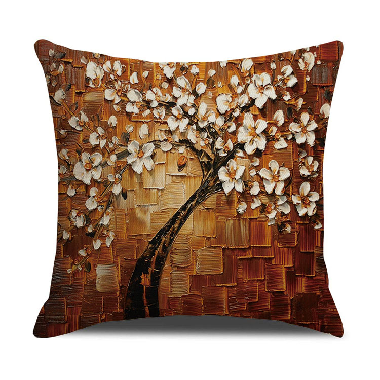 ins Nordic style oil painting tree print linen square pillow cover sofa bed cushion cover