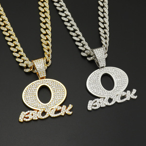 Hip Hop Oblock Letter Pendant Necklace Trendy Link <strong>Chain</strong> with Gold Plated Zinc Alloy Beads &amp; Diamond Butterfly Shape Gift - Product Image 2