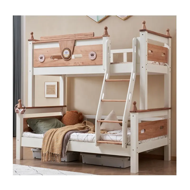Cama de madera maciza gruesa para niños, litera personalizada de fábrica, cama de dos pisos para niños