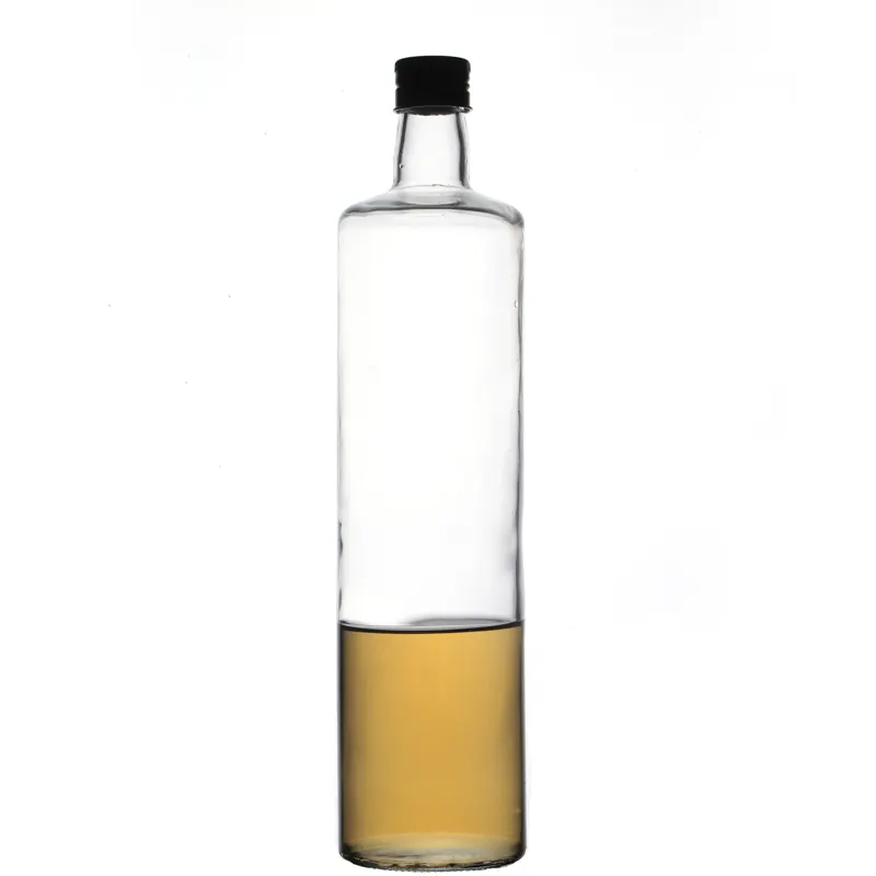 KDG marka 1000ml özelleştirmek yüksek kaliteli tedarikçiler temizle yuvarlak zeytinyağı cam şişe kapaklı toptan şişeler