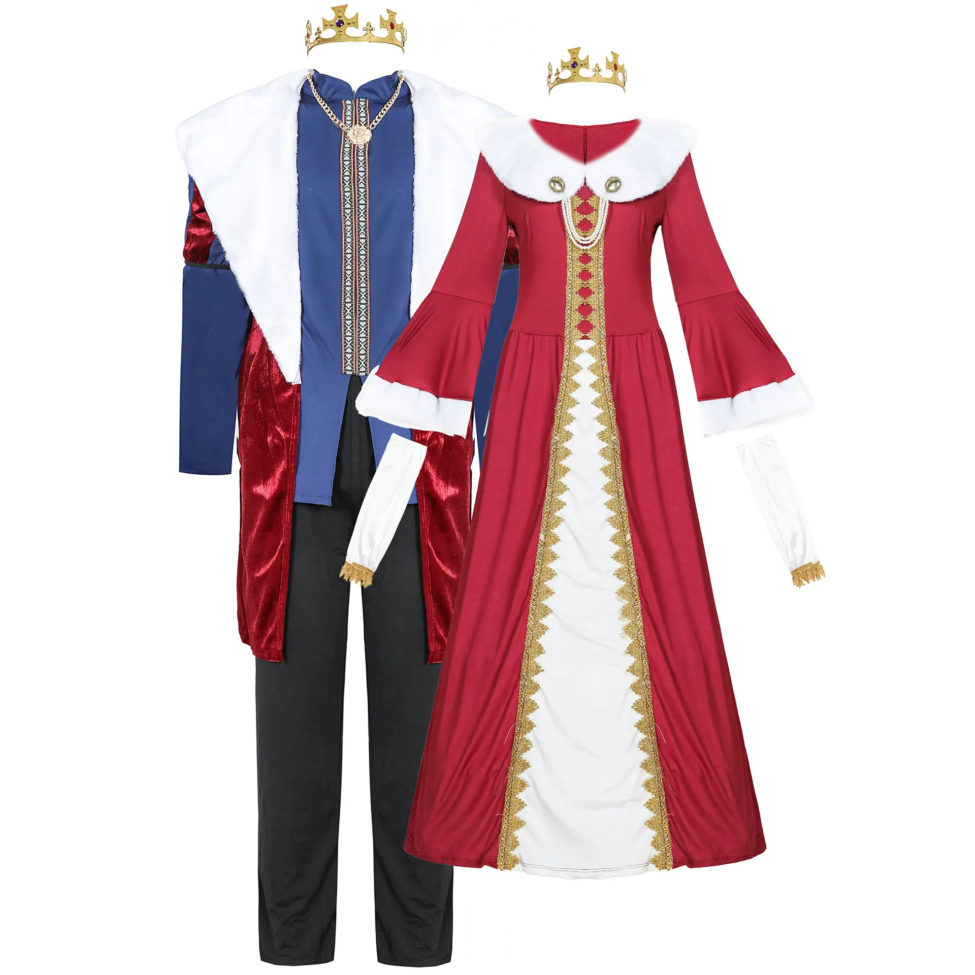 Costume roi médiéval adulte Costume ensemble roi reine couronne royale Robe et accessoires de Costume de sceptre royal