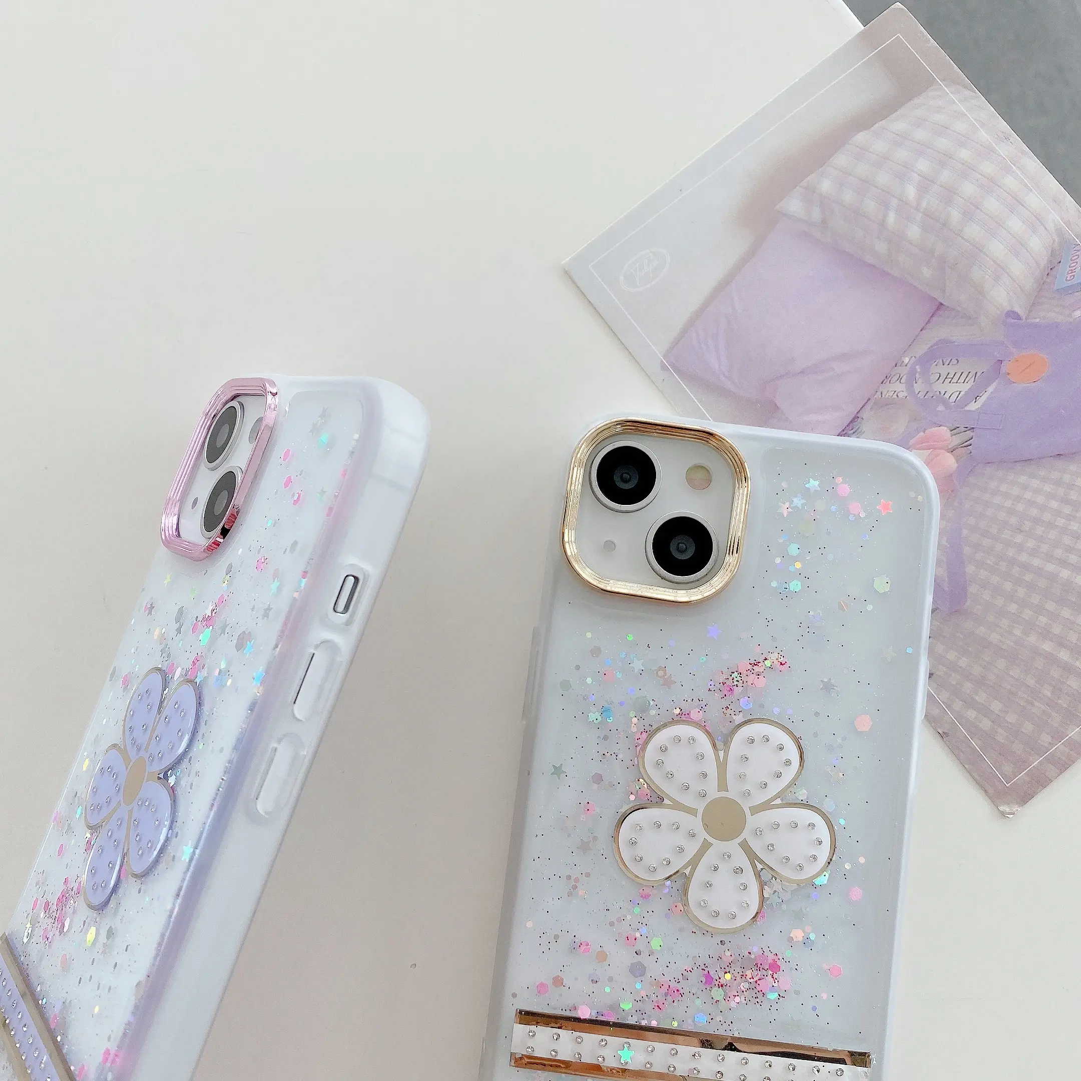 New Two-color Drop-proof Dripping glue small flower design Soft TPU Phone Case