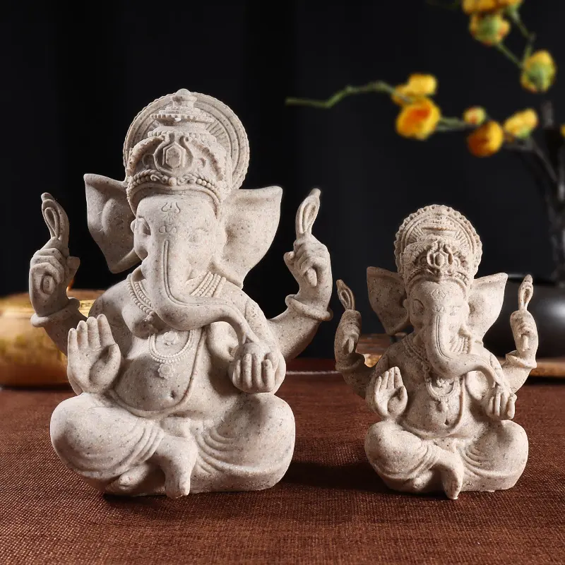 宗教象仏像彫刻砂岩樹脂ガネーシャ像ヒンドゥー教の神工芸家の装飾のためのデスクトップ装飾品
