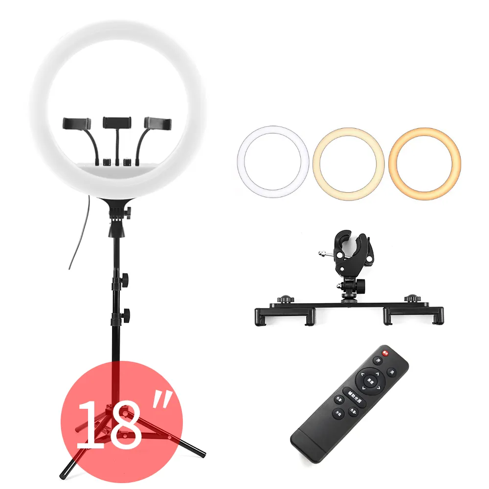 Tianmei RL 18 pouces 45cm 45W télécommande Dimmable vidéo en direct maquillage LED anneau photographique lumière de remplissage avec support de trépied de 2.1m