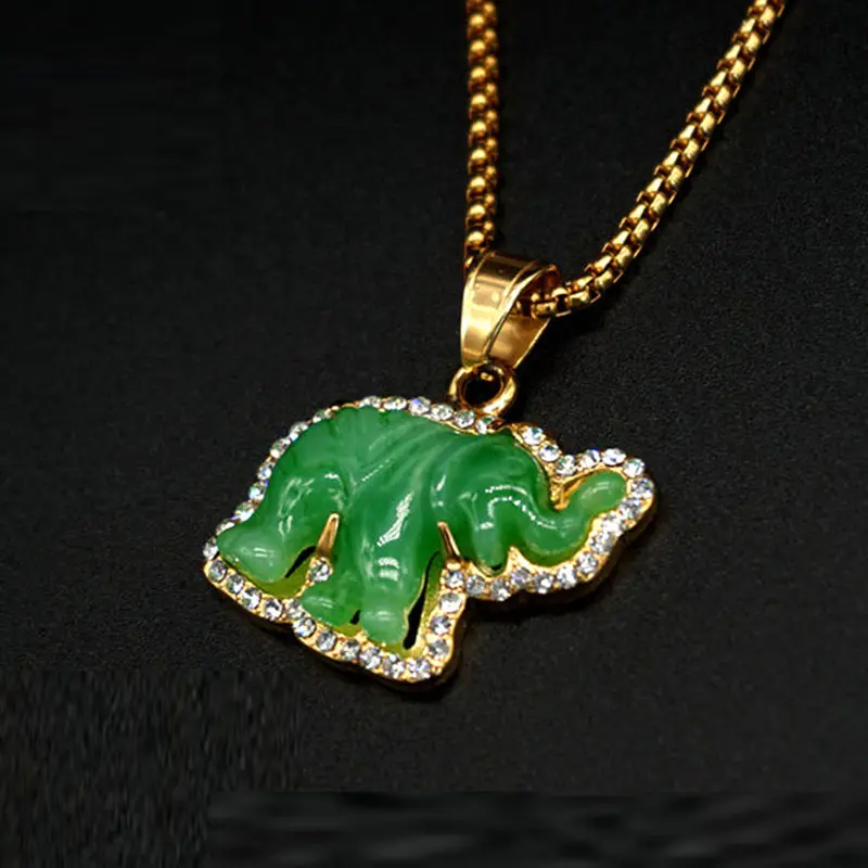 Blues wholesale white green lucky jade pendant jewelry stainless steel custom gold elephant jade pendant necklace for women