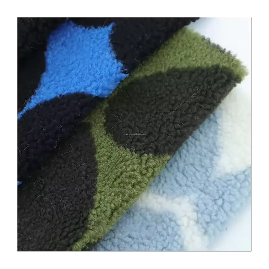 Reciclado 100 poliéster Sherpa lana de cordero polar Jacquard multicolor personalizado tela zapatos sombreros juguetes Textiles para el hogar almohadas bolsas