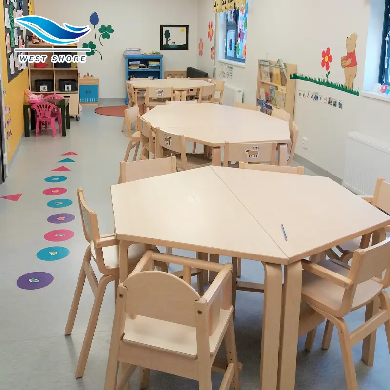 Mobiliario Montessori para guardería, juego de mesa y silla de madera para niños pequeños, guardería