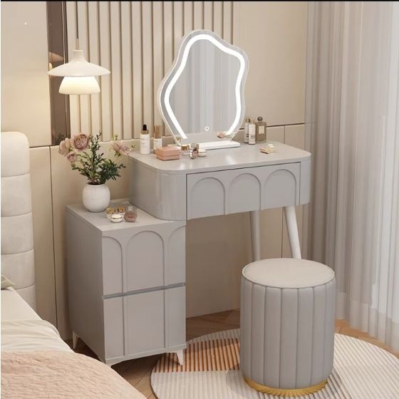 Gray 60cm table and cabinet round stool