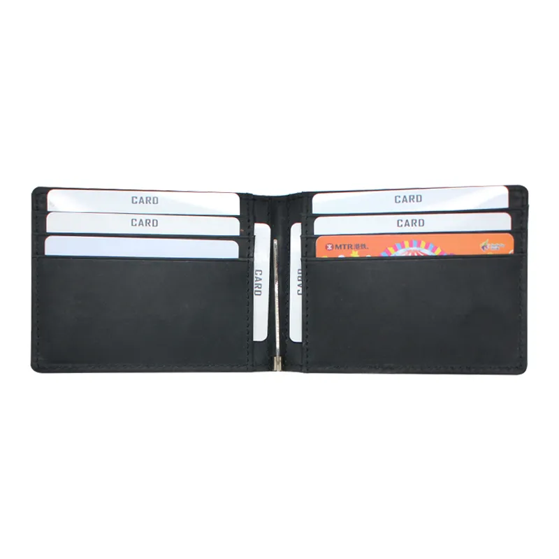 กระเป๋าใส่บัตรเครดิตแบบบาง,กระเป๋าใส่บัตรเครดิต RFID Bifold เรียบง่ายสีดำและน้ำตาลความจุขนาดใหญ่หนังแท้พร้อมคลิปหนีบเงินโลหะ