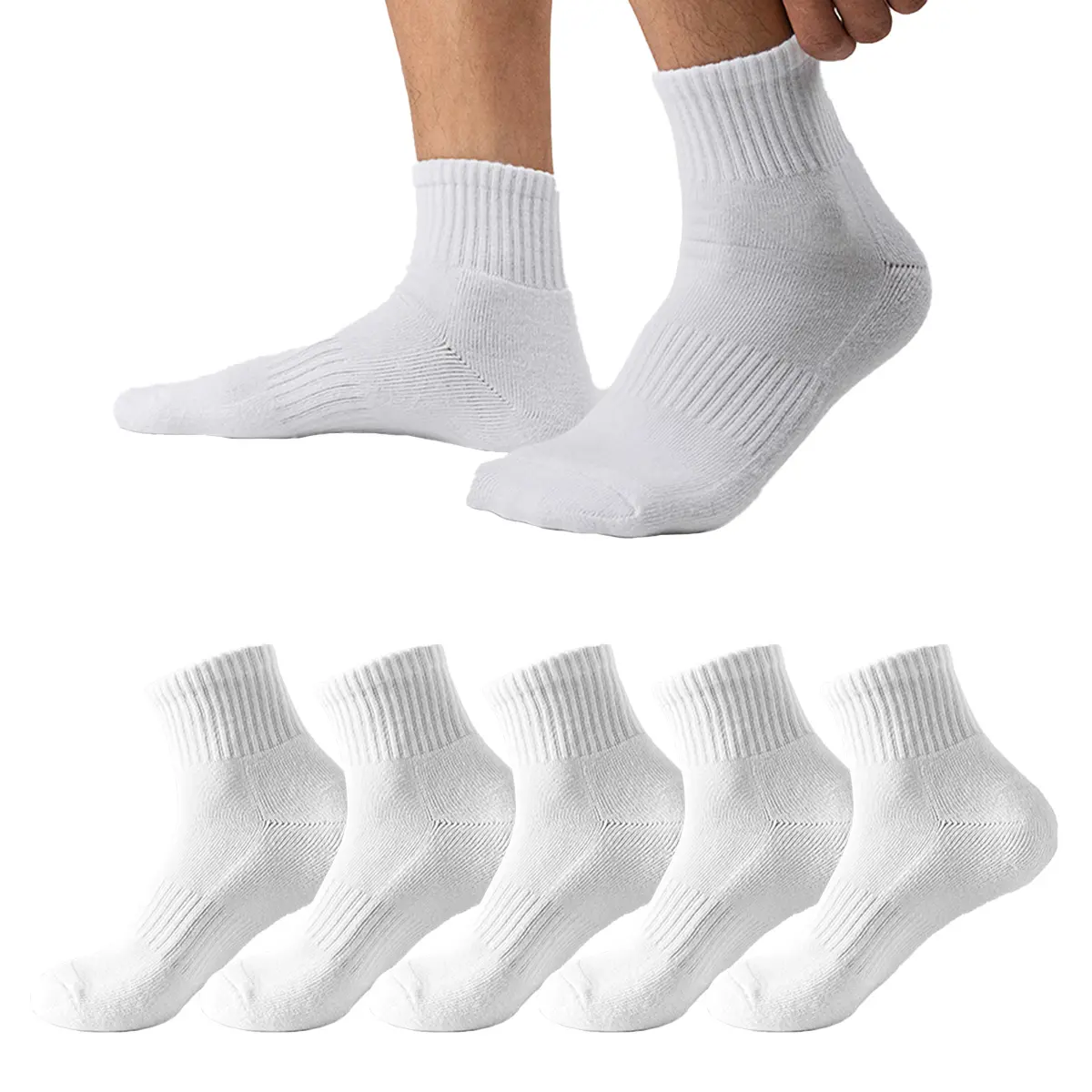 1 paire de chaussettes d'expédition pour hommes, design personnalisé, chaussettes athlétiques 100% coton en vrac, blanches et unies pour hommes