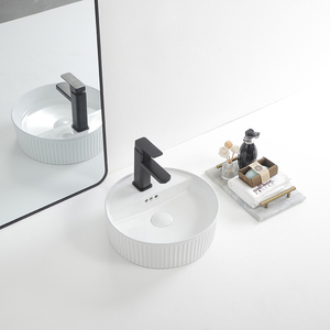 豪华马桶柜台上方陶瓷洗手盆小尺寸圆形浴室水槽，带溢流孔 - Product Image 2