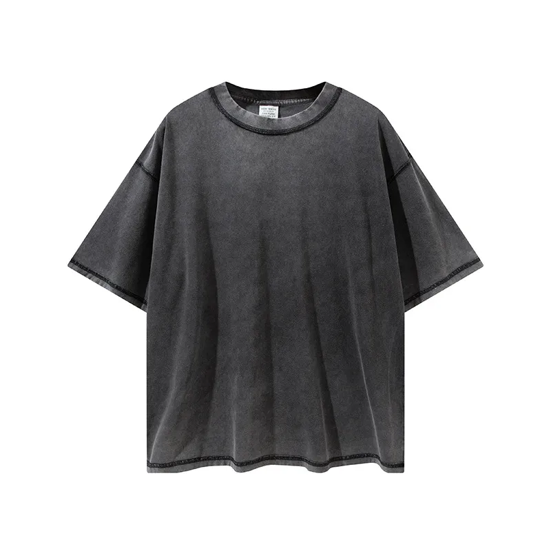 Уличная одежда, оптовая продажа, 100% хлопчатобумажная футболка с круглым вырезом, с обратным швом, винтажная промытая Мужская футболка