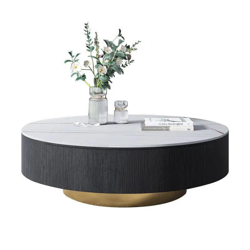 Table basse ronde moderne de dessus de marbre avec la table centrale de fonction de stockage de tiroir