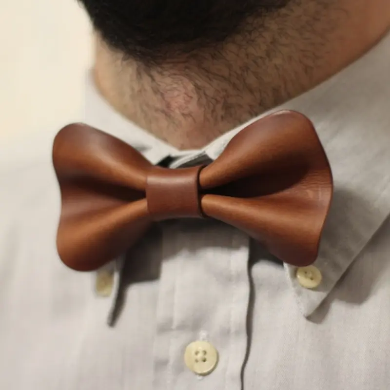 Personalized Cognac Leather Bow Tie Bridesman Bow Tie Great Gift for Groomsman