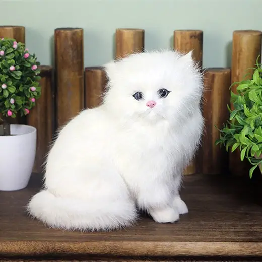 Gatos de peluche blancos, modelos de animales agazapados realistas hechos a mano, muñecos de gato persa realista, juguetes de peluche para niños, regalo de decoración del hogar