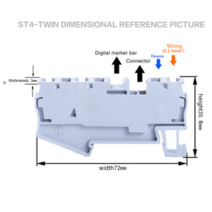 ST 4-TWIN One in Two Out <strong>Spring</strong> Din Rail <strong>Terminal</strong> <strong>Block</strong> ST4-TWIN One in <strong>Double</strong> Out In-line Type Connection <strong>Terminal</strong> <strong>Block</strong> - Product Image 2