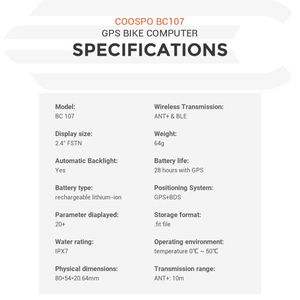 Coospo-Ordenador de bicicleta inalámbrico, velocímetro y odómetro con monitor de ritmo cardíaco ANT +, sensor de cadencia, compatible con BT 5,0 - Product Image 5