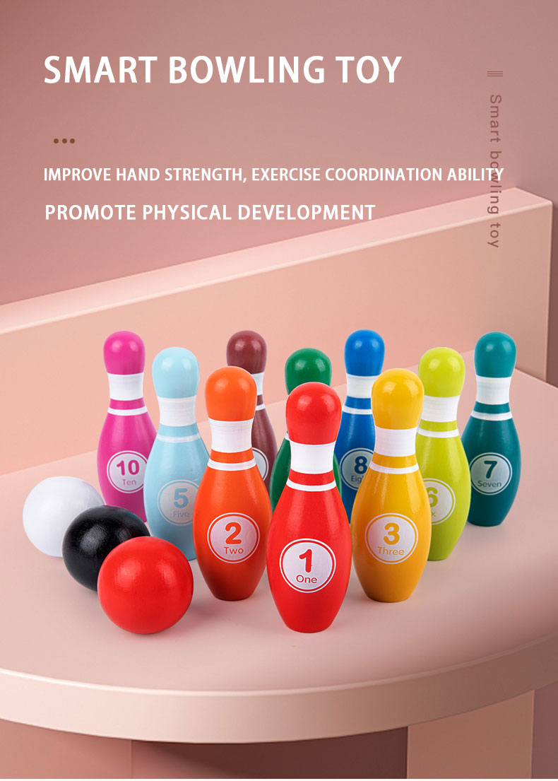 Hot Selling Kid Toy Colorful Wooden Small Bowling Sports Ball Parent-child Interactive Outdoor Games