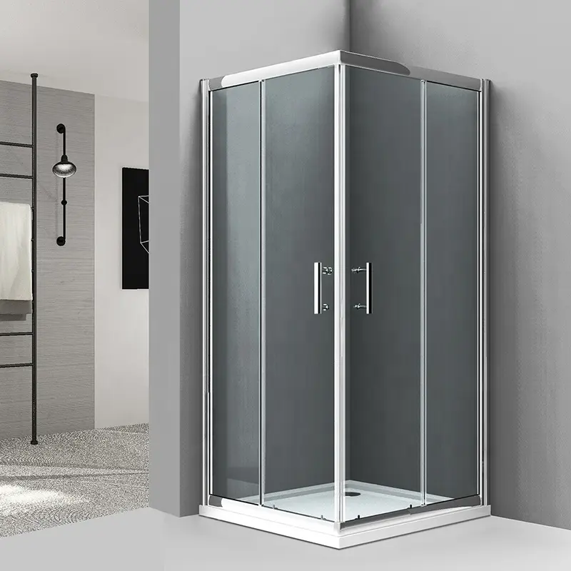 Marco de aluminio para puerta de ducha, cristal templado moderno para hotel, cuadrado, negro, carcasa de ducha deslizante, gran oferta