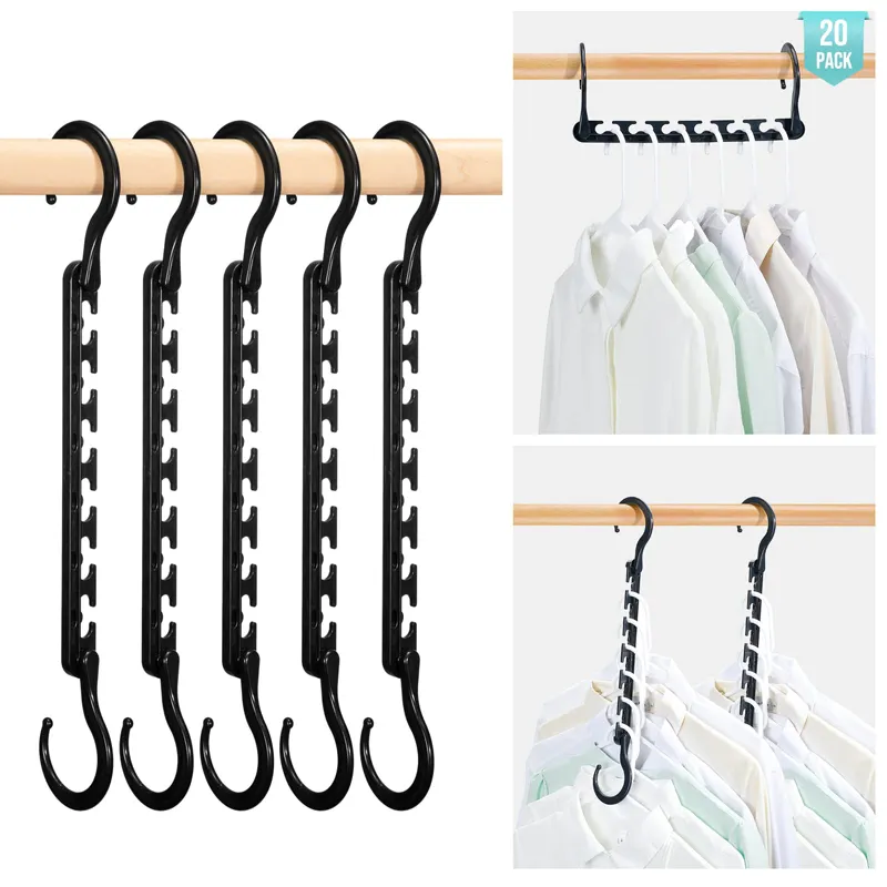 LEEKING Multifunctional Closet Storage Organizer Space Saving  Hanging Foldable Plastic Hangers