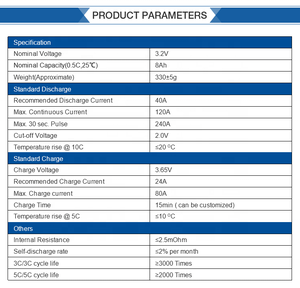 แบตเตอรี่ลิเธียมไอออน3.2 8Ah V 3.2แบตเตอรี่ลิเธียมไอออน8Ah V 38120HP แบตเตอรี่ลิเธียมไฟฟ้า3.2V 8Ah - Product Image 3