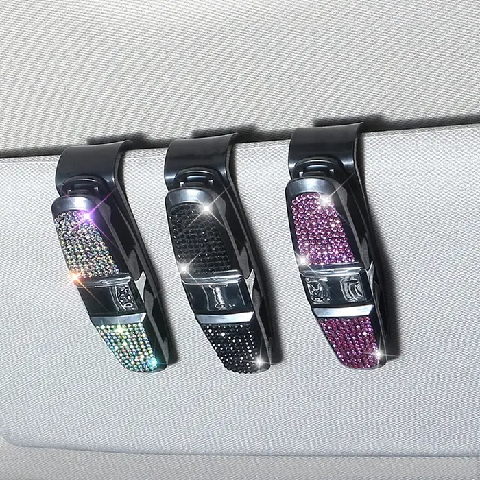 Car Vehicle Sun Visor Bling Crystal Rhinestones Sunglasses Eyeglasses Glasses Holder Clip ABS Car Sun Visor Glasses Tickets Clip