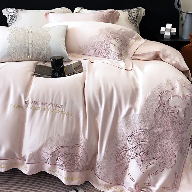 Luxury Style Long Staple Cotton Four Piece Bed Sheet Set With High-end Embroidery Pure Cotton New Product Bedding