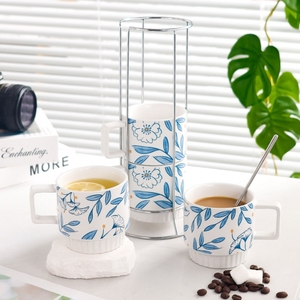可堆叠陶瓷杯套装咖啡杯4件套，带支架 - Product Image 3