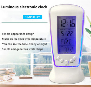 電子カレンダー温度計LED時計と時間ブルーバックライトデジタルカレンダー温度LEDデジタル目覚まし時計 - Product Image 3