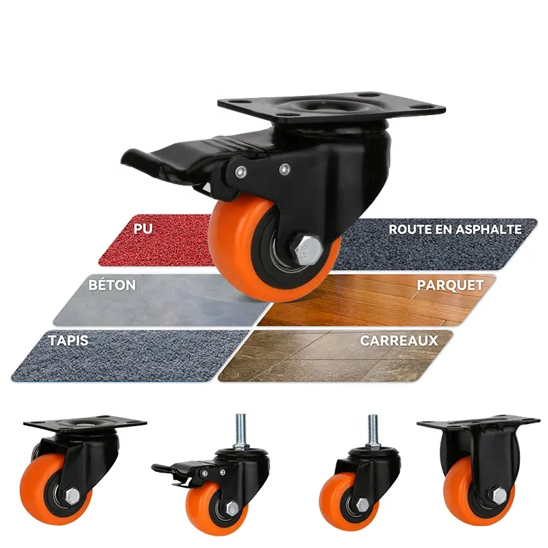Hersteller hochwertige Mini-Schwenkräder 150 kg schwarz Metall orange Gummi Polyurethan Schwerlast-Rollräder
