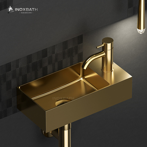 バスルームシンク長方形形状デザイン洗面台ステンレス鋼304表面バニティ洗面台 - Product Image 2