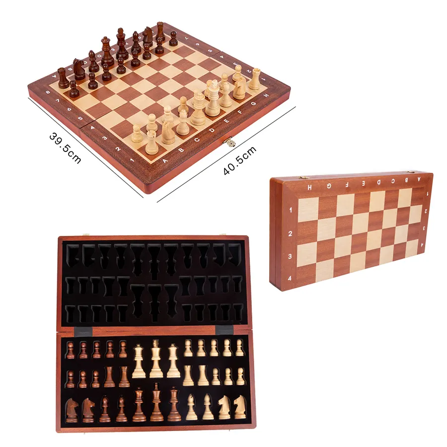 15" Magnetic Wooden Chess Sets Chess Checkers Set with 2 Extra Queens Foldable Wooden Chess Set Board Handmade Portable