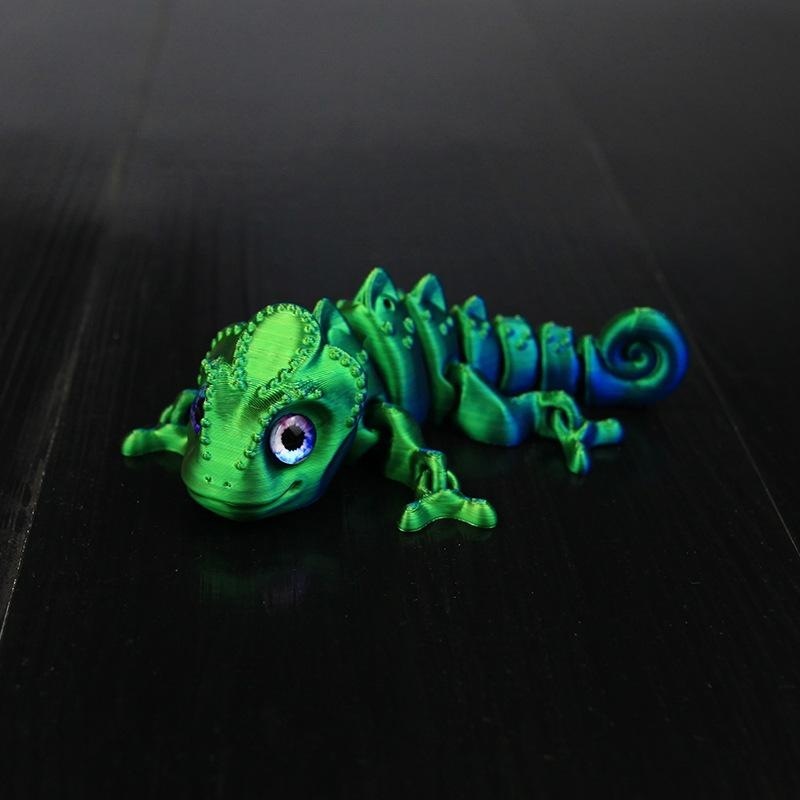Camaleón azul verde dorado de 9,5 cm.