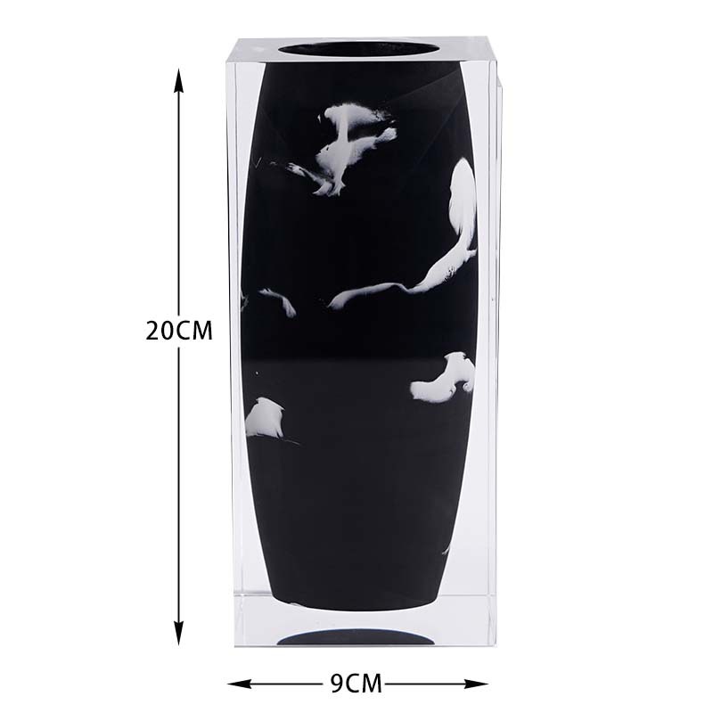 Vase tambour de taille à fleurs noires, 9*9*20cm