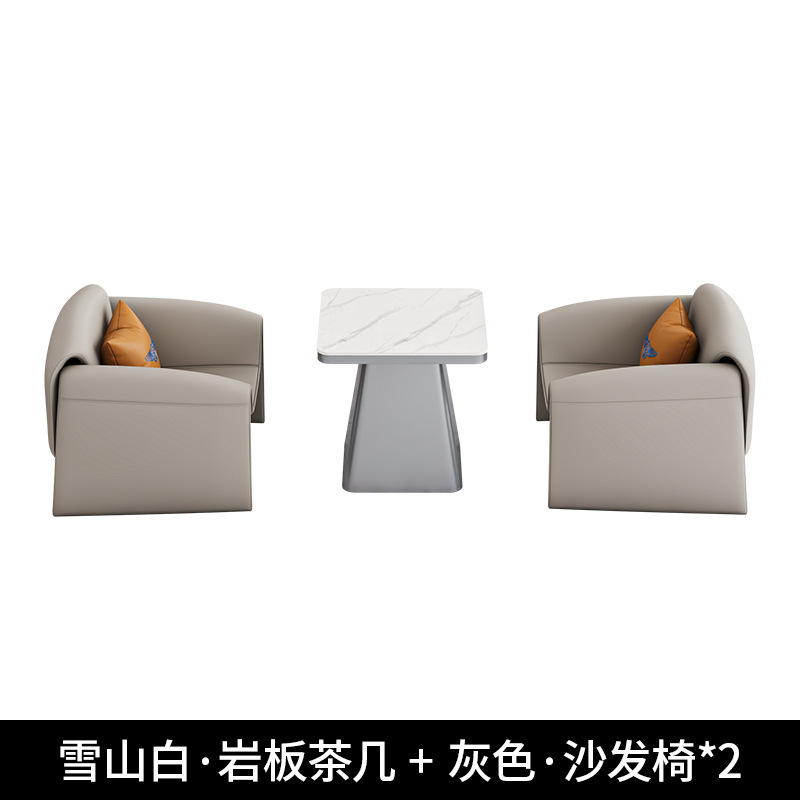 Table carrée de 60 cm et 2 fauteuils gris.