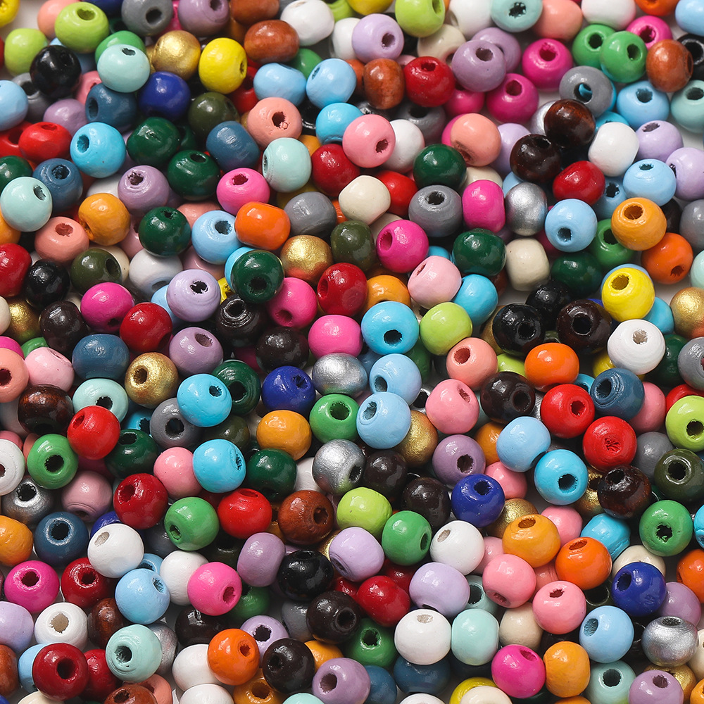 Perles de couleurs mélangées en bois de hêtre de 6 mm - 200 perles mélangées au hasard