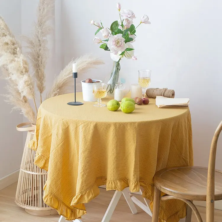 सामान घर फ्रांस शैली पार्टी शादी की सजावट थोक ठोस रंग सफेद कपास टेबल कपड़ा मेज़पोश