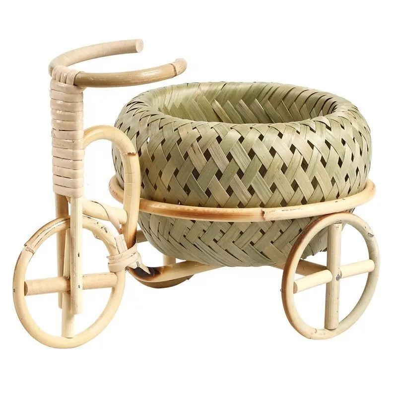 Cesta de bambu artesanal especial, cesta feita à mão com tampa cesto de bambu eco-amigável para armazenamento do sol rattan tecelagem mini bicicleta