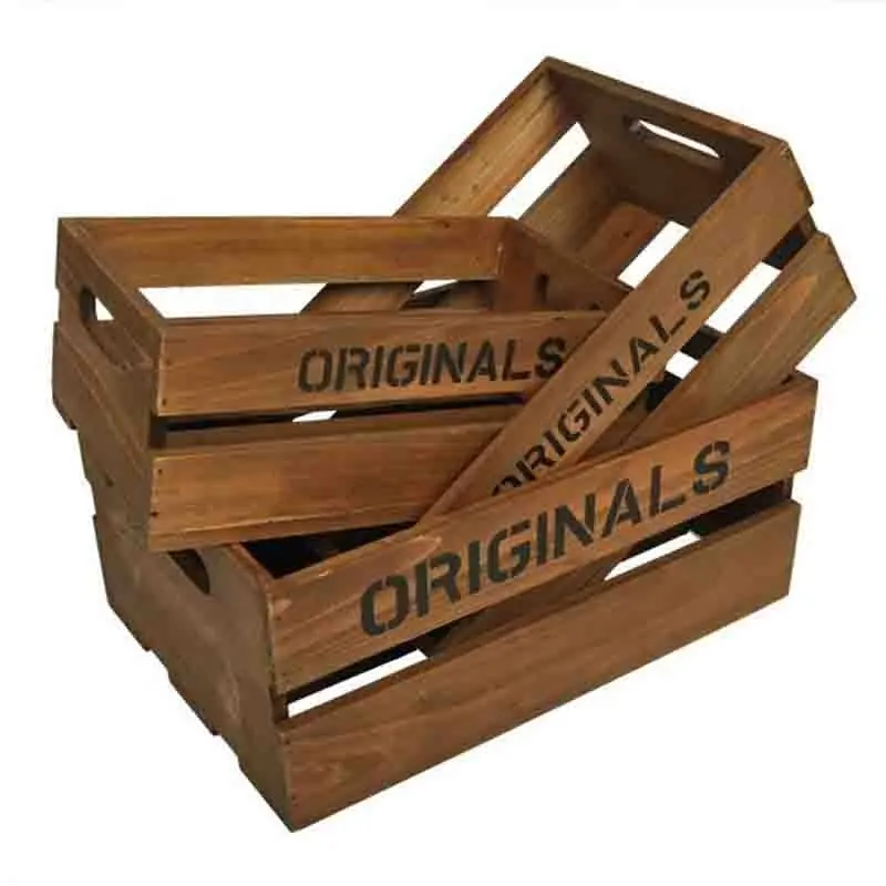 Caixa de madeira rústica para cozinha, caixa de madeira para armazenamento de frutas, caixa de pinho